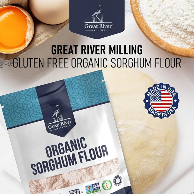 Great River Milling Organic Sorghum Flour | Gluten Free Whole Grain Flour | USDA Organic Non-GMO Kosher Vegan Certified | Mild Versatile Baking Ingredient for Breads Cookies &amp Batters | 5 Lb