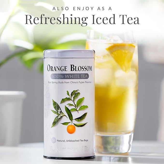 The Republic of Tea – Orange Blossom 100% White Tea Bags Steeps 50 Low-Caffeinated Cups