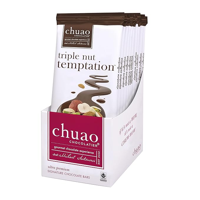 Chuao Chocolatier Triple Nut Temptation Dark Chocolate Gourmet Bars | For Gift Baskets Birthday Thank You Care Package | 10 Pack 2.8 oz Each