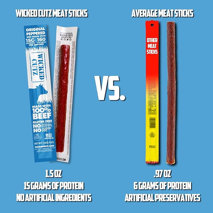 Original Peppered Beef Sticks 15g Protein Per Beef Stick Tender &amp Juicy Extra Large Meat Stick USA Made High Protein Meat Sticks Carnivore Snacks (12 Pack)