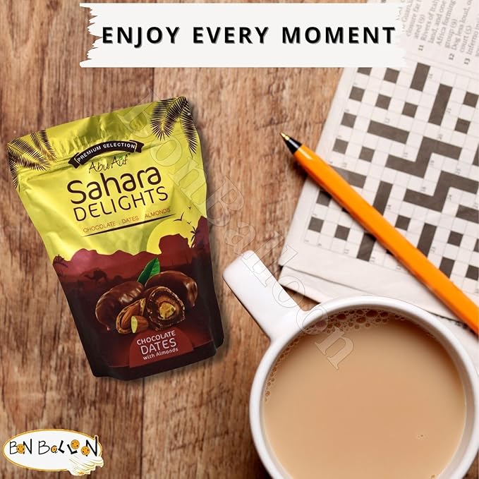 Abu Auf Semi Dry Dates Without Seed Stuffed With Almond Coated With Chocolate Sahara Delights Delicious Finest Natural Tamr Free From Genetically Modified Fresh Kosher Halal (1 Pack = 10.58 oz)