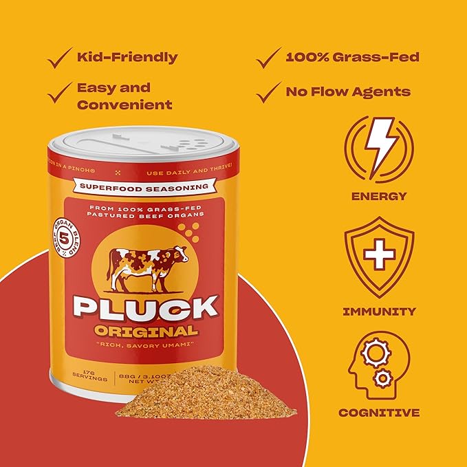 Pluck Original Organ Meat Blend Seasoning | From Grass-Fed &amp Grass-Finished Pastured Beef Organs with Redmond Real Sea Salt | As Seen on ABC’s Shark Tank | 176 Servings