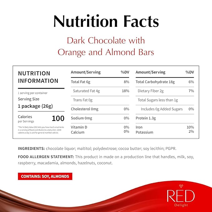 RED Delight®™ Orange and Almond Dark Chocolate 12 Count Box of Grab N Go Travel Size Bars (0.92 Ounces Each) (3 Boxes - Total of 36 Bars)