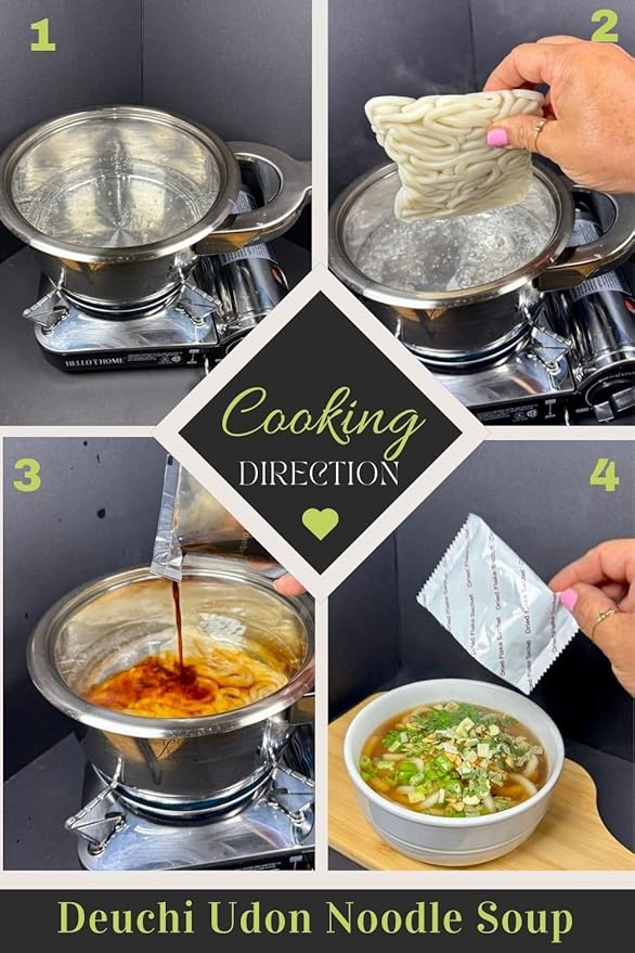 Bongojang Korean Noodle Soup Variety Pack Spicy Seafood and Deuchi Udon 2 Servings Each 98% Fat Free
