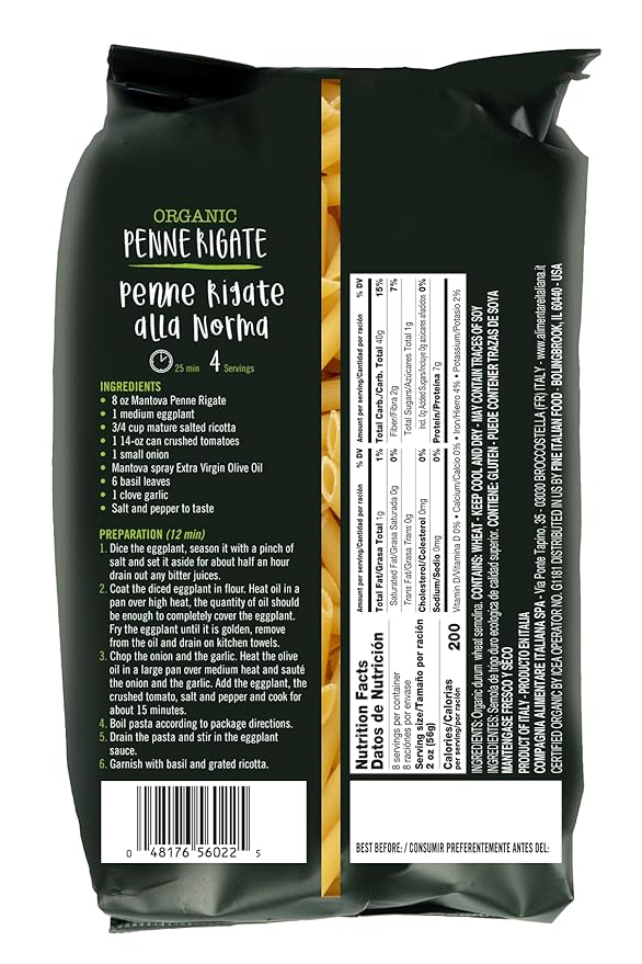 Organic Italian Penne Pasta - Pack of 6 | Authentic Durum Wheat Pasta Non-GMO &amp Bronze-Cut for Superior Sauce Absorption | Traditional Artisan Made in Italy