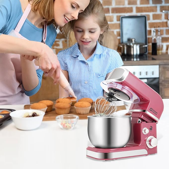 Kitchen in the box Stand Mixer3.2Qt Small Electric Food Mixer6 Speeds Portable Lightweight Kitchen Mixer for Daily Use with Egg WhiskDough HookFlat Beater (Purplish-red)