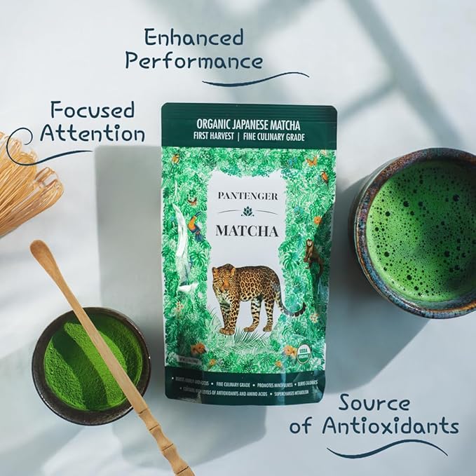 Organic Matcha Green Tea Powder | 3.5 OZ - 80 Servings | Latte &amp Smoothie Grade | Japanese - First Harvest - Stone Milled | By Pantenger