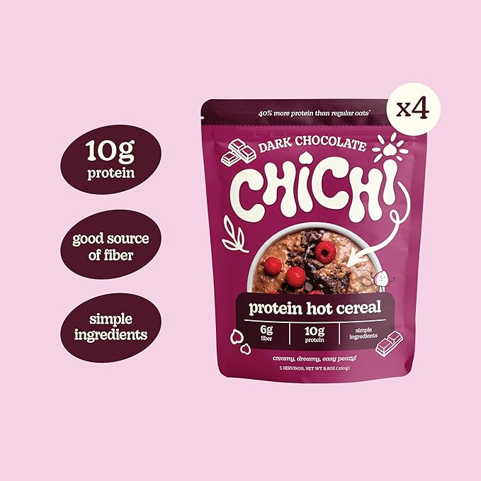 ChiChi – Protein Hot Cereal | Dark Chocolate (8.8 oz x 4 pouches 20 servings) —Made with Chickpeas Protein-Packed (11g) High Fiber Made with Simple Ingredients Gluten Free Grain Free Vegan