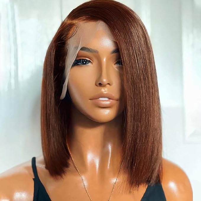 Bob Wig Human Hair 13x4 Chocolate Brown Lace Frontal Wigs Human Hair Straight Short Bob Wigs for Black Women 100% Human Hair Wig Pre Plucked Brown Color 10 Inch