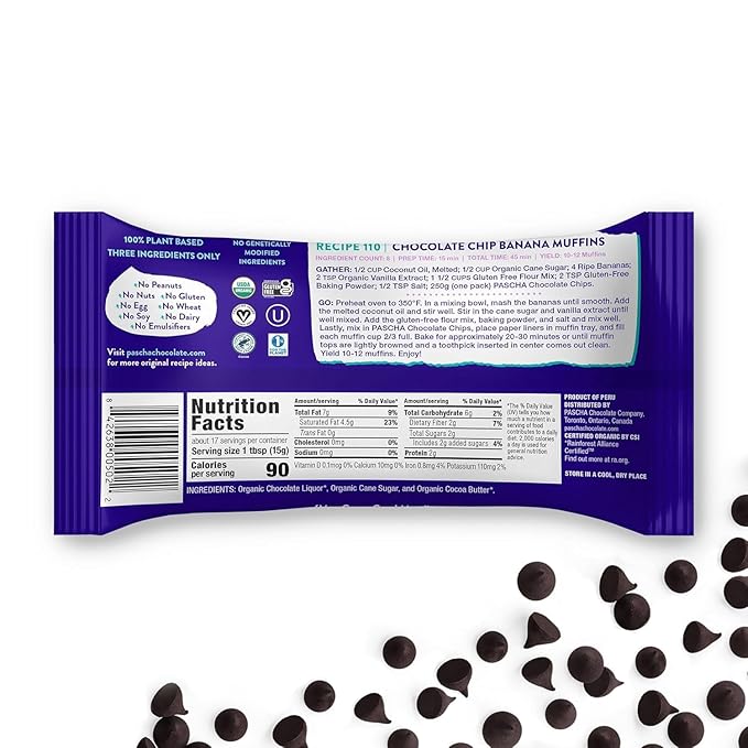 Pascha Organic 85% Cacao Bittersweet Dark Chocolate Chips – 3 Pack 8.8 oz Bags (26.4 oz Total) – Allergen-Free Vegan Baking Chocolate