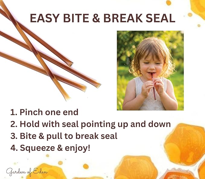 Garden of Eden Honey Company Pure Honey Sticks (100-Count) | Individual Natural Sweetener Straws for Tea &amp Coffee | Single-Serve Packets | Easter Basket gift