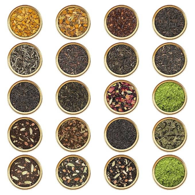 VAHDAM World Top 20 Favourites Tea Sampler Set | Loose Leaf Tea (100+ Cups) | Tea Variety Pack with Green Herbal Black &amp Chai Brew | Vacuum Sealed For Freshness | Brew Hot &amp Cold