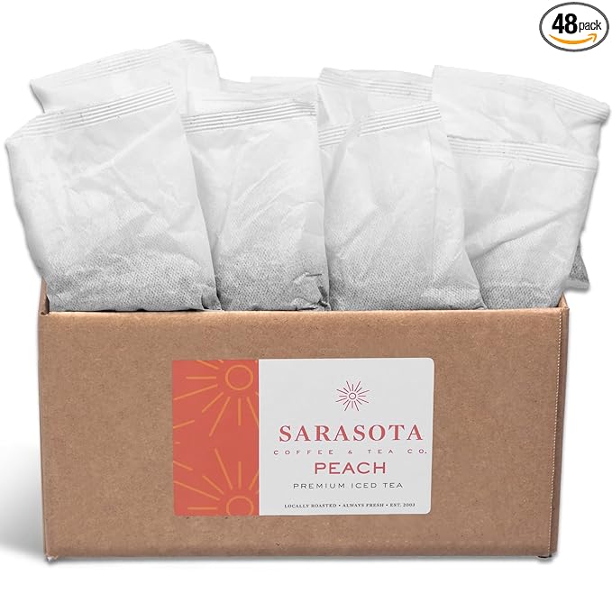 Sarasota Tea Peach Flavored Iced Tea Bags One Gallon Size Filter Packs 48 Gallons Per Box Quick Brew Southern Ice Tea with Sweet Georgia Peach Flavor (1 oz 48 Count)