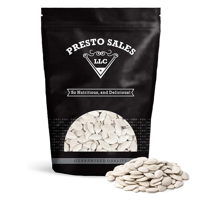 Pumpkin Seeds Raw In shell Snow white Oil Free Healthy Snack Crunchy Delicious Packed in a 4 lbs. (64 oz.) Resealable pouch bag by Presto Sales LLC