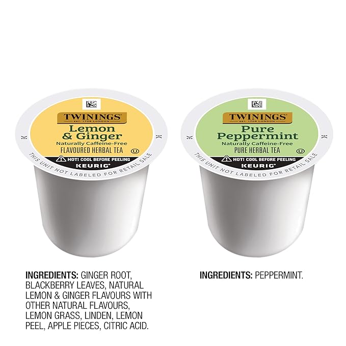 Twinings Pure Peppermint Herbal Tea K-Cups for Keurig 24 Count (Pack of 1) + Lemon &amp Ginger Herbal Tea K-Cups for Keurig 24 Count (Pack of 1)