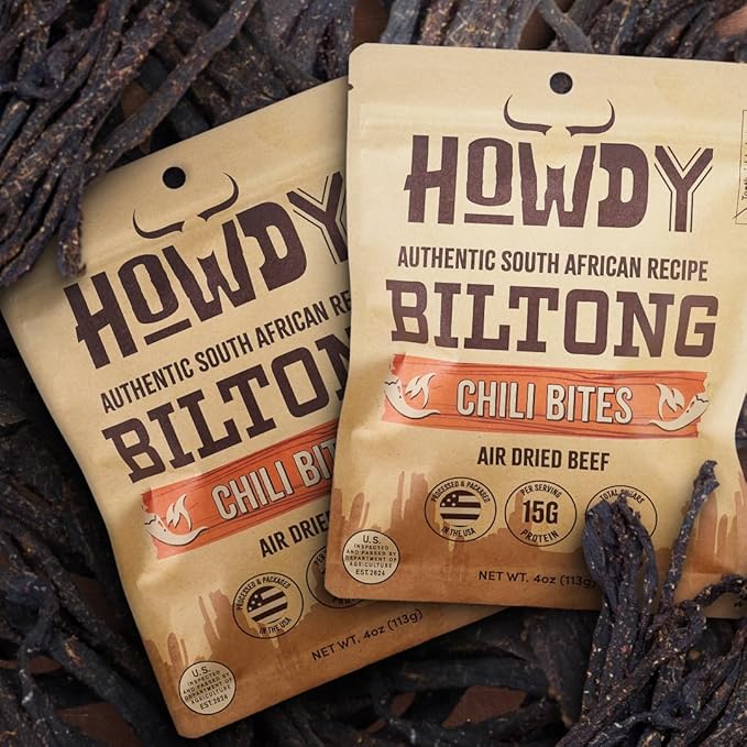 HowdySnax Biltong Chili Bites – 2 Pack (8 oz Total) – Air‑Dried Spicy Beef Snack • High‑Protein • Keto &amp Paleo Friendly • No Preservatives • Made in USA