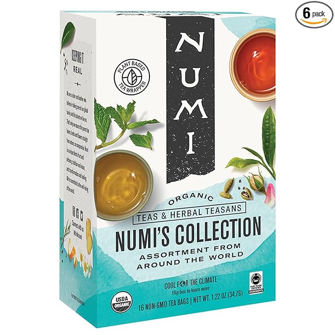 Numi Organic Tea Numi's Collection Variety Pack 16 Tea Bags Black Green White Pu-erh Maté &amp Herbal Packaging May Vary (Pack of 6)