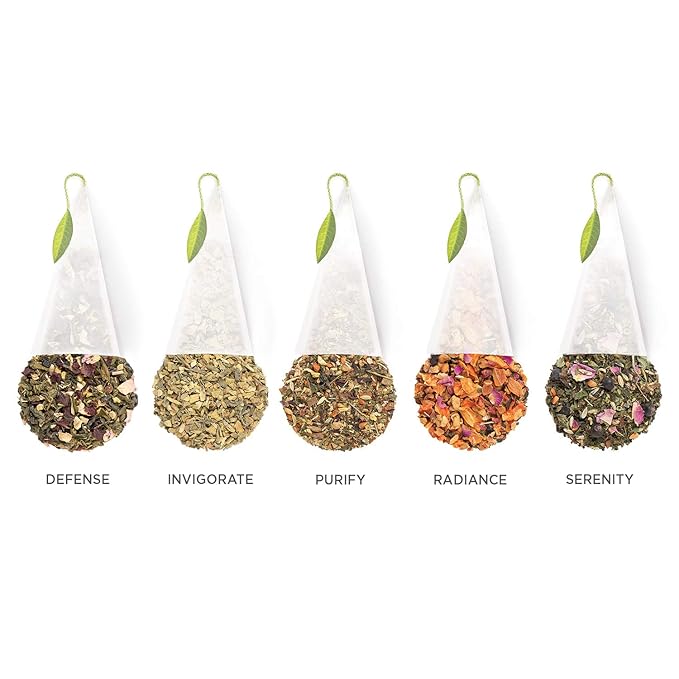 Tea Forte Premium Petite Presentation Box Gift Set Sampler 10 Count 2 of Each Blend Individually Wrapped Handcrafted Pyramid Infuser Bags Wellbeing Tea
