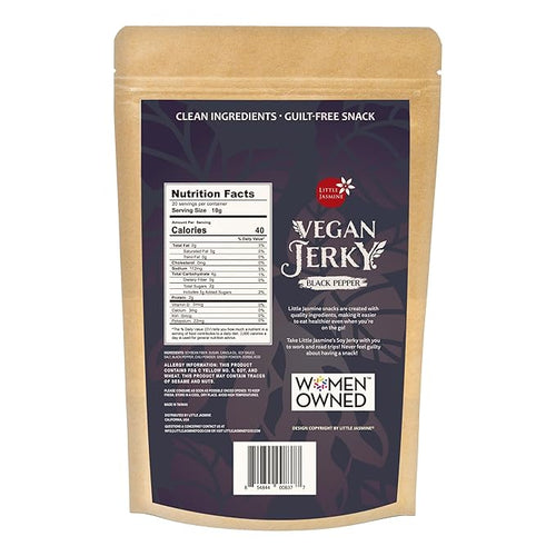 (2 PACK) Non-GMO Little Jasmine Vegan Jerky Black Pepper Flavor Plant Based Protein Clean Ingredients Made in Taiwan 7.5 oz