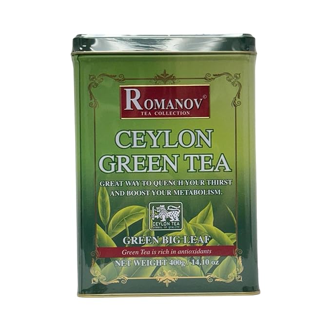 Romanov Tea | Ceylon Green Tea | Green Big Leaf | 100% Pure | Additives Free | GMO Free | Gluten Free | Dairy Free | Sugar Free | 100% Natural | 400g (1)