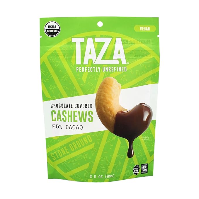 Taza Chocolate Organic Chocolate Covered Cashews 55% Dark Chocolate Vegan 4.2 Ounce (12 Count)