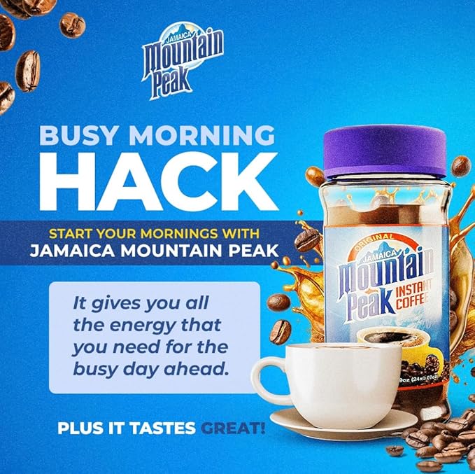 Jamaica Mountain Peak Instant Coffee Authentic Jamaican Coffee Rich Bold Flavor (2 Pack 3.5 oz Jars)