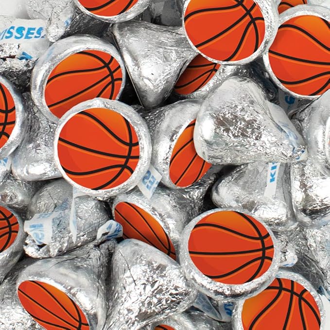 85 Pcs Basketball Candy Party Favors Milk Chocolate Kisses (13.6oz) - Silver