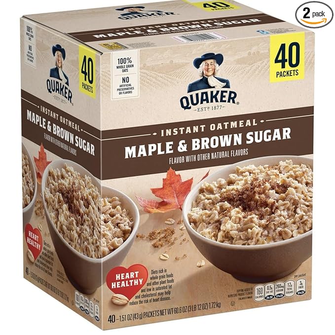 Quakers Instant Oatmeal Maple Brown Sugar Flavor 1.51 oz Packets 40 Count
