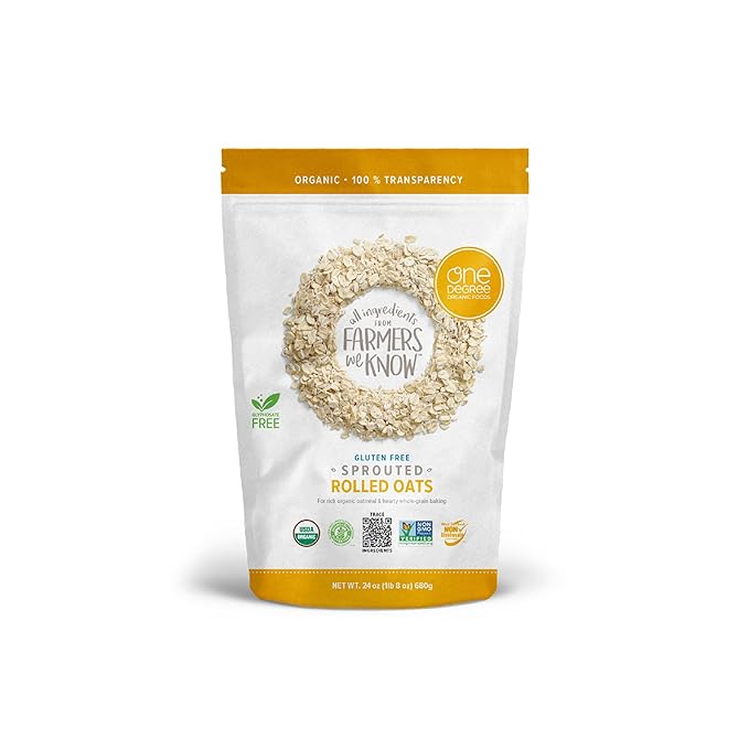 One Degree Organic Foods Sprouted Rolled Oats USDA Organic Non-GMO Gluten Free Oatmeal 24 oz. 4 Pack