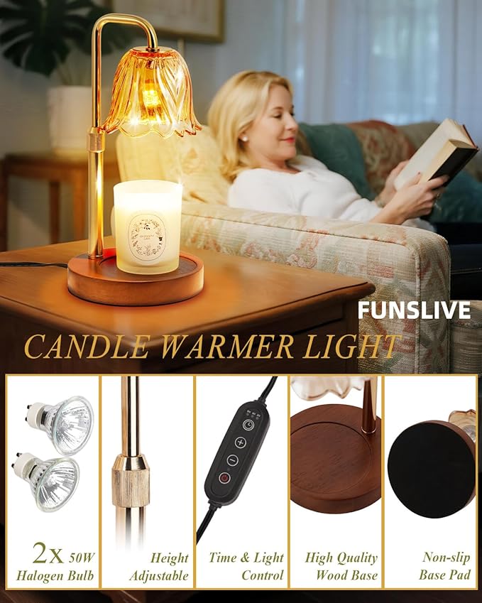 Flower Candle Warmer Lamp with Timer Dimmable Candle Warming Lamp Height Adjustable Birthday Gifts for Women Mom Candles Warmer Light for Jar Candles Christmas Gifts House Warming Gifts New Home