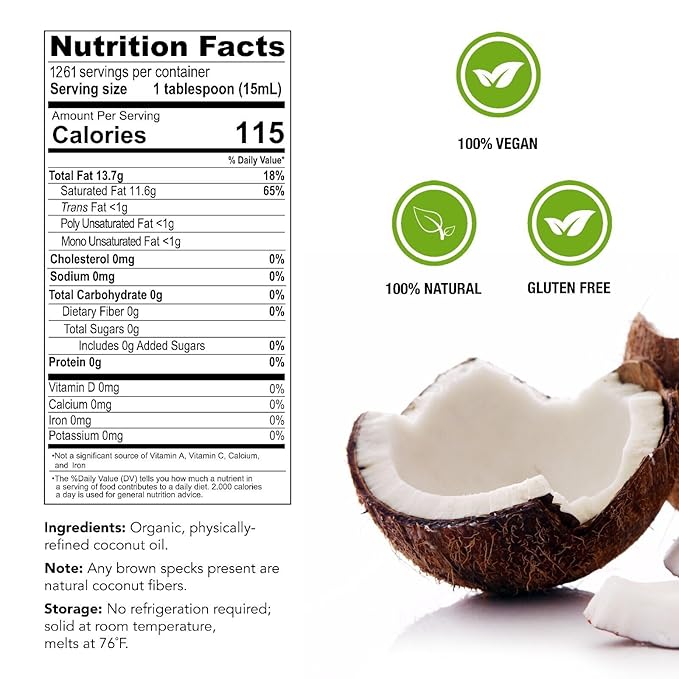 Coconut Oil Bulk - Organic Naturally Refined Coconut Oil (RBD) by Miracle Palm - Vegan Tasteless Non-GMO &amp Gluten Free - Ideal for Skin &amp Hair Care (5 Gallons)
