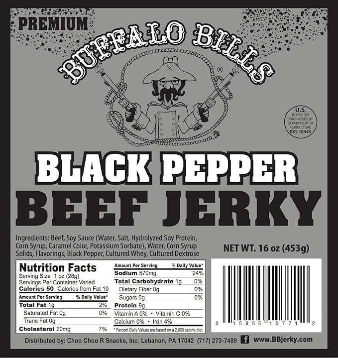 Buffalo Bills 16oz Premium Black Pepper Beef Jerky Pieces (smoked beef jerky in random size pieces)