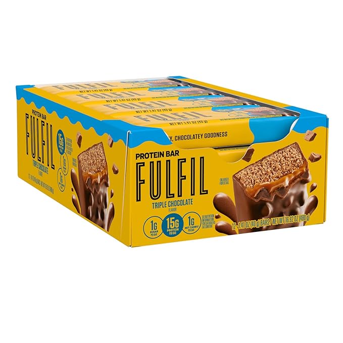 FULFIL Protein Snack Bars Flavored Triple Chocolate Gluten Free with 15g Protein Pantry Staples 12 Count