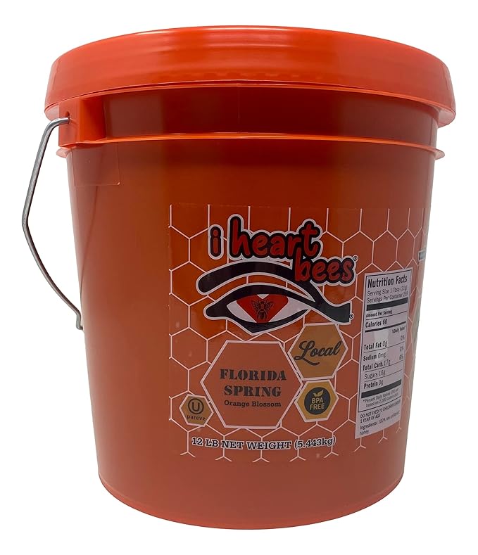 I HEART BEES Florida Spring Orange Blossom Raw and Unfiltered Honey 12 Pound Bucket