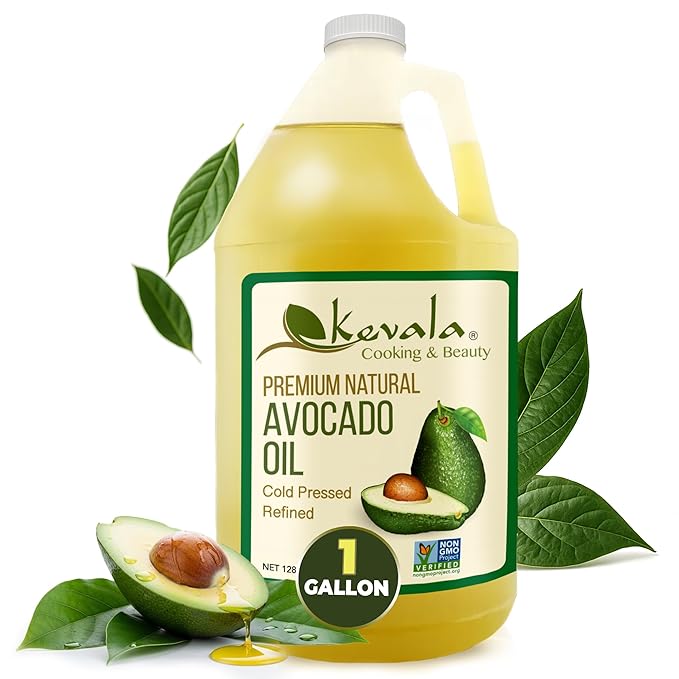 Kevala Avocado Oil – Cold Pressed | Non‑GMO Project Verified &amp Kosher | Multipurpose for High Smoke Point Cooking Roasting Sautéing &amp Skin Moisturizing – Ideal Kitchen Staple – 128 Fl Oz (Pa