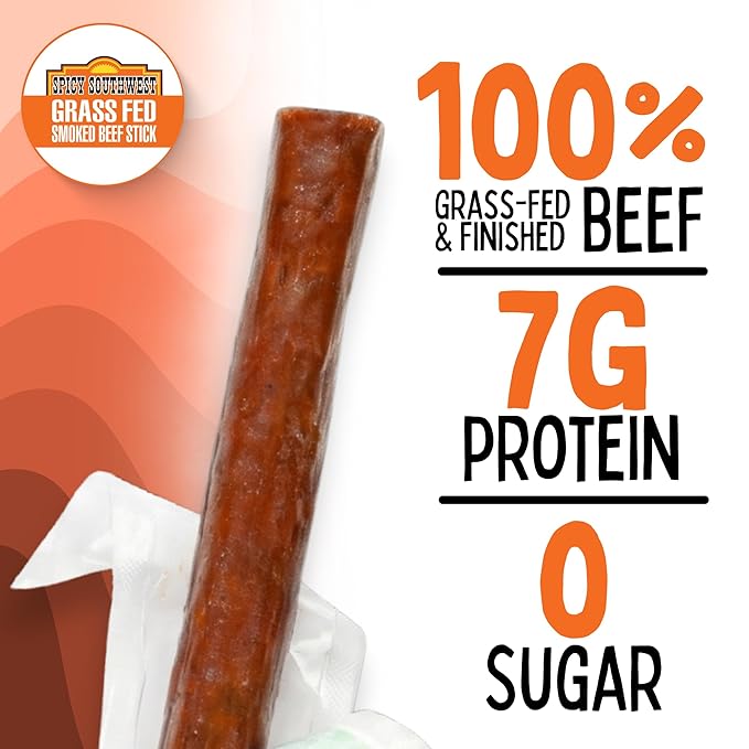 Spicy Habanero Tex-Mex Sogo Snacks 100% Grass Fed Beef Sticks. No Sugar Nitrates Nuts MSG. Non-GMO. Gluten Free Beef Jerky. Soy Free Dairy Free Snacks. Paleo &amp Keto Snack (Tex-Mex 144 Cnt)