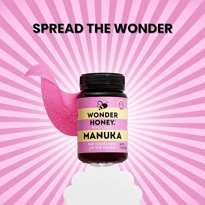 Wonder Honey Raw Manuka Honey New Zealand MGO850 (20+) Tested for 26 Markers Traceable Natural Soothing for Sore Throat Cough - Aids Digestion - Triple Sealed for safety in a Protective Box (8.8oz)