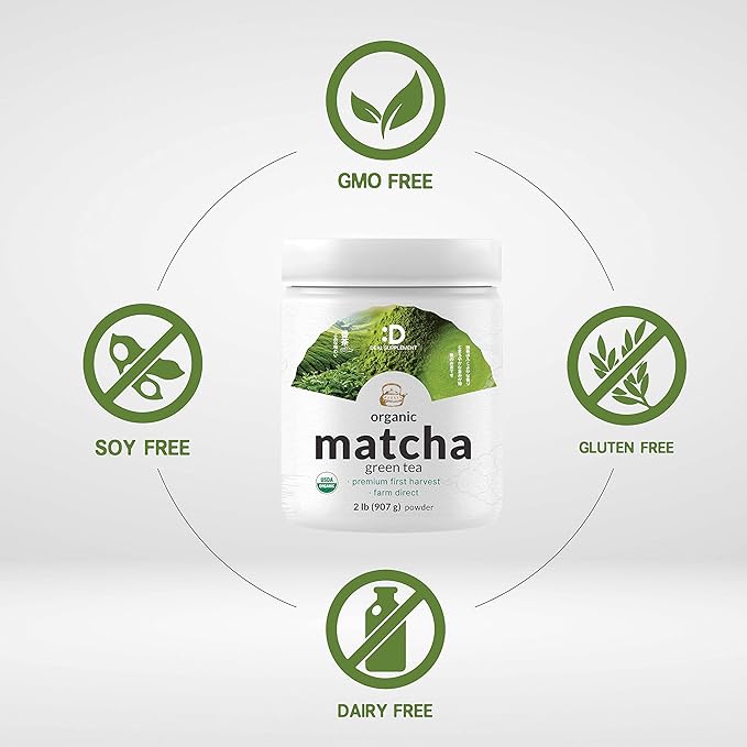 Organic Matcha Green Tea Powder 2 lb (907g) | First Harvest Culinary Grade | Japanese Sourced Cafe Mix | Zero Sugar Keto Friendly Non-GMO Vegetarian