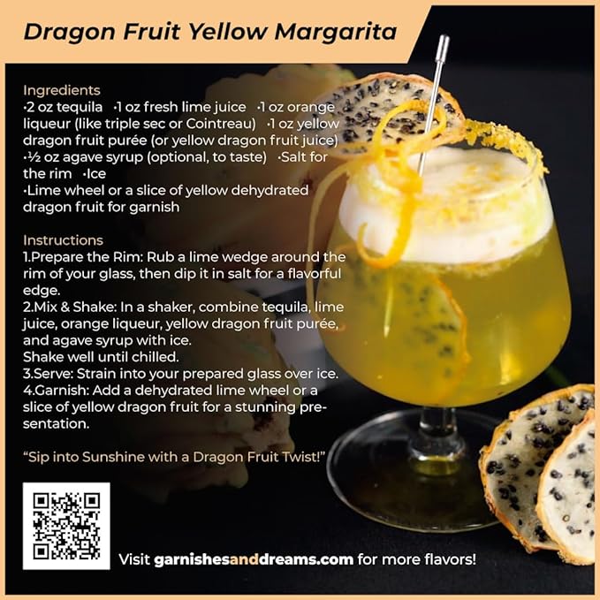 Garnishes &amp Dreams Dehydrated &amp Dried Yellow Dragon Fruit (5.5oz) – Natural Exotic Tropical Fruit Chips for Cocktails Mixology Baking &amp Desserts No Sugar Added Edible Dried Fruit Garni