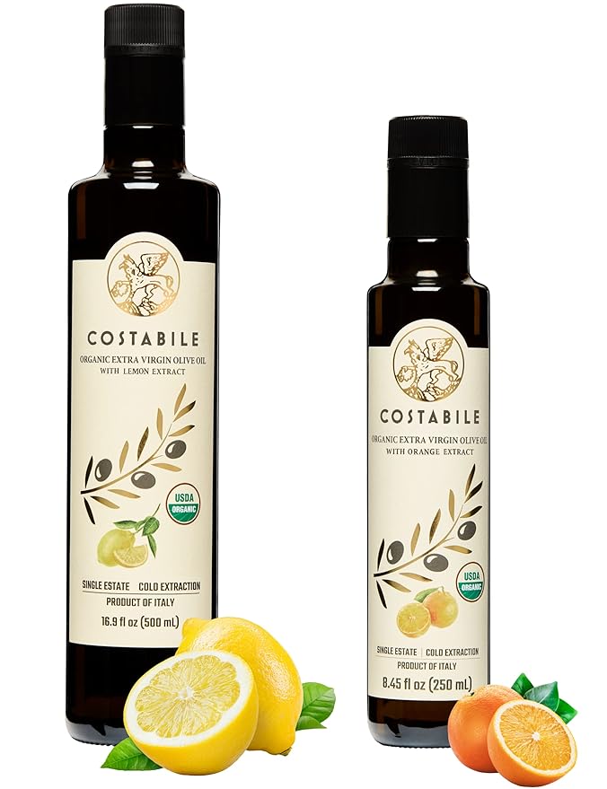 Orange &amp Lemon Infused Extra Virgin Olive Oil combo. All-natural olive oils. Great for salad dressing meat and baking. COSTABILE