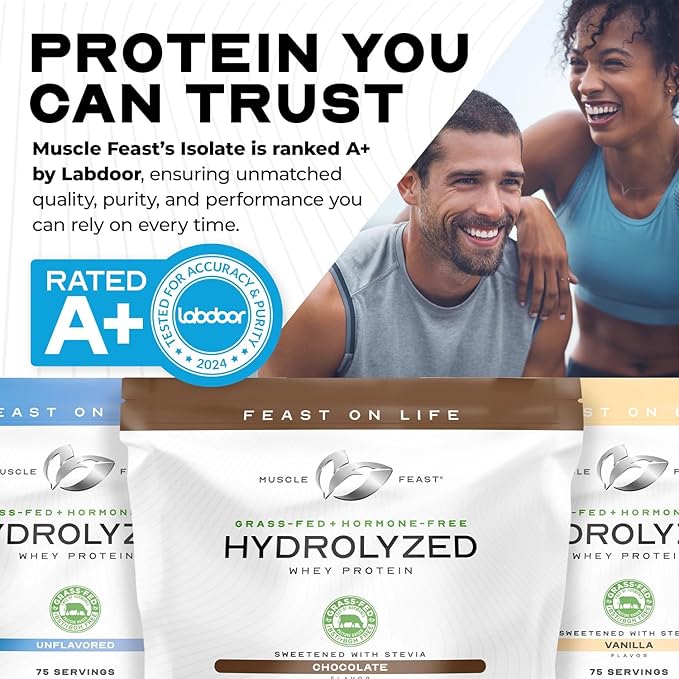 Muscle Feast Hydrolyzed Whey Protein Powder Grass Fed and All Natural Hormone-Free Hydro Whey Powder for Men and Women Gluten Free Non-GMO Delicious Hydrolyzed Protein Powder Vanilla 5lb