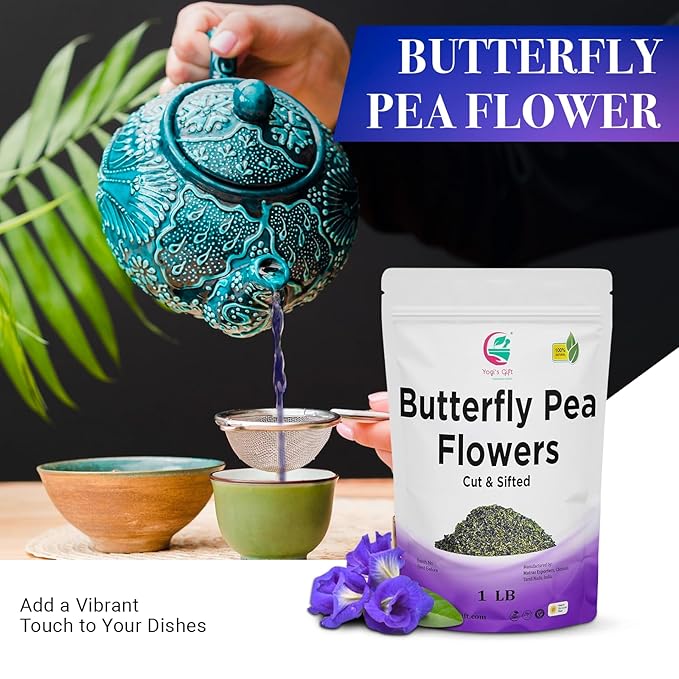 Butterfly Pea Flower Tea 1 LB (1000+ Cups) | Cut and Sifted | Makes Beautiful Blue Or Purple Food Coloring | Blue tea Butterfly Pea Flower | Non-Gmo Ethically Sourced | By Yogi's Gift®