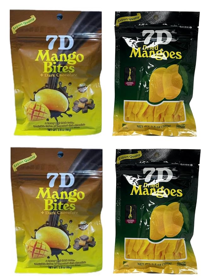 Generic 7 D Dried Mangoes 3.5 oz &amp Mango Bites Dark Chocolate 2.8 oz (Pack of 4 2 of each)