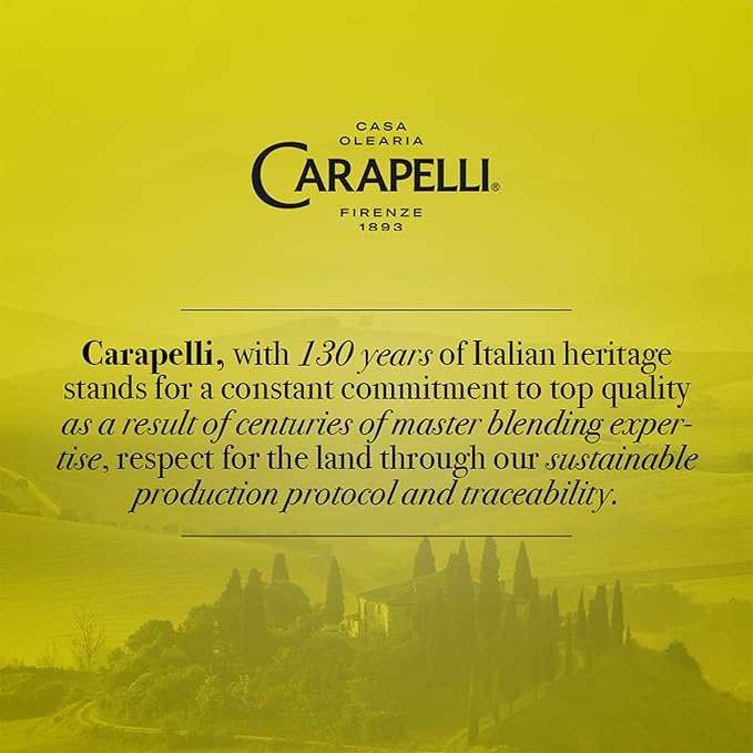 Carapelli - Organic Extra Virgin Olive Oil: Cold-Pressed Organic EVOO – 33.8 Fluid Ounces (1 Liter) (Pack of 2)