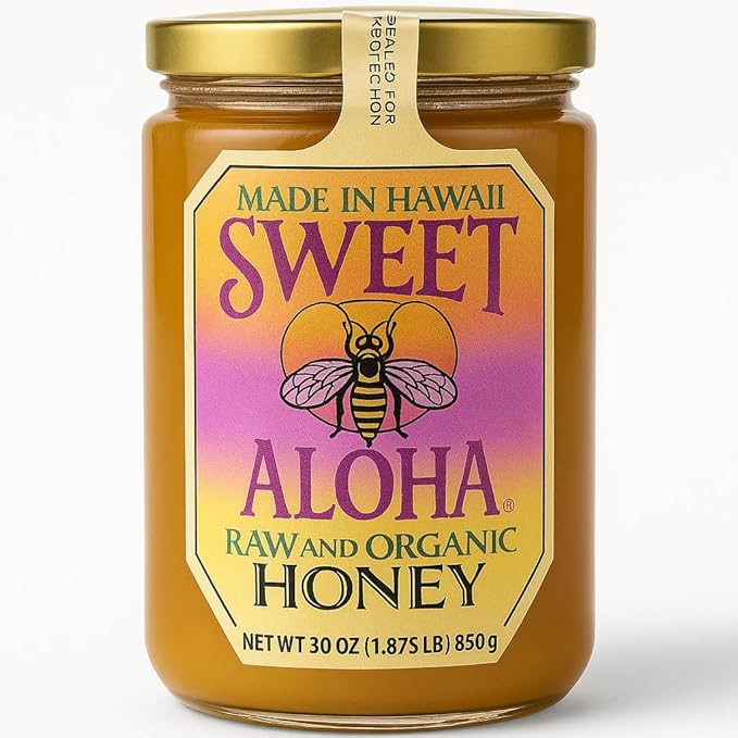 Sweet Aloha Organic Hawaiian Raw Honey – 30 oz Glass Jar