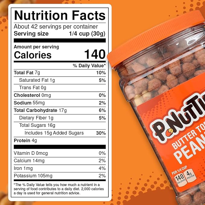 P-Nuttles Butter Toffee Covered Peanuts 44 Oz Resealable Jar (Pack of 2) - Sweet &amp Salty Candied Peanuts Snacks - Perfect for Parties Travel &amp Gatherings - Kosher Certified Crunchy Gourmet S