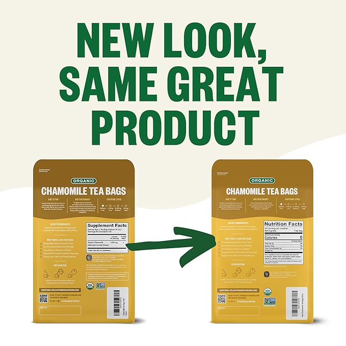 FGO Organic Chamomile Tea 100 Eco-Conscious Tea Bags Caffeine Free Resealable Bag Packaging May Vary (Pack of 1)
