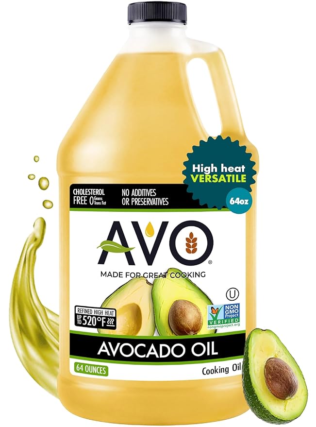 AVO Bulk Avocado Oil for Cooking Half Gallon (64 fl oz) Non-GMO Certified No Preservatives High Smoke Point 500°F Neutral Flavor Gluten-Free Plant-Based OU Kosher