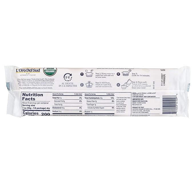 Organic Spaghettini Pasta (16 oz x 10 Pack) Italian Pasta Durum Wheat Premium Quality Product of Italy L'Oro del Sud