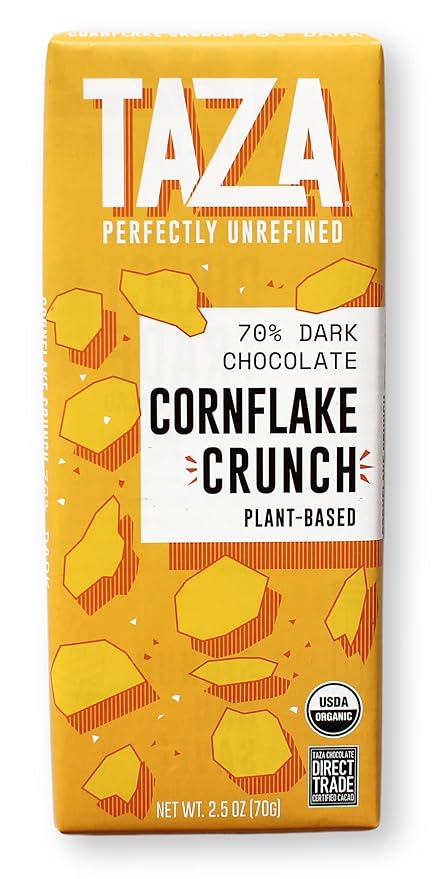 Taza Chocolate Organic Smooth &amp Crunchy Bars 70% Stone Ground Cornflake Crunch 2.5 Ounces (10 Count) Vegan
